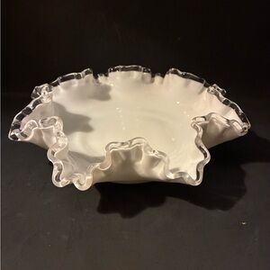 Fenton Silver Crest Milk Glass Bowl Ruffle Edge